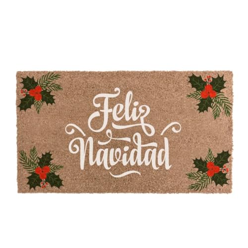 ROCKING GIFTS Felpudo Antideslizante Entrada Puerta de Casa Fibra de Coco Feliz Navidad 70x40 cm