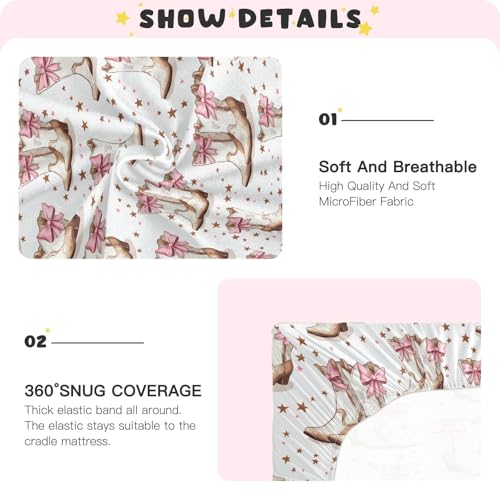 Image of Caikeny Fitted Crib Sheet for Boys Girls Cowgirl Boots Bows Baby Crib Sheets Bassinet Sheets Crib Mattress Bed Sheets for Toddler Newborn Infant 27 x 39 in