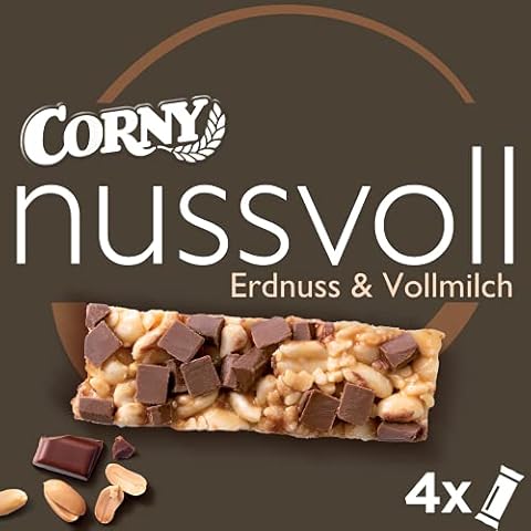 Nussriegel Corny Nussvoll Erdnuss und Vollmilch, mit Erdnüssen und Schokostücken, 4x24g Cover