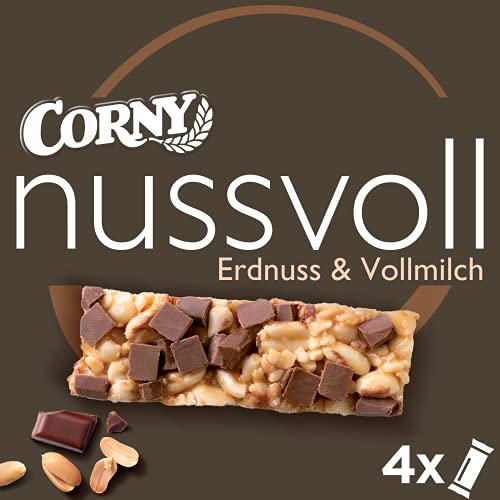 Nussriegel Corny Nussvoll Erdnuss und Vollmilch, mit Erdnüssen und Schokostücken, 4x24g Cover