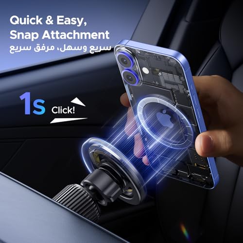 يوجرين حامل جوال للسيارة ماجسيف مغناطيسي، [دوران 360 درجة فائق الثبات]، قفل تلقائي بيد واحدة، ملحقات حامل الهاتف المحمول التي لا تسد فتحة التهوية، مناسب لهاتف ايفون 16/15/14/13، سامسونج S25/24/23