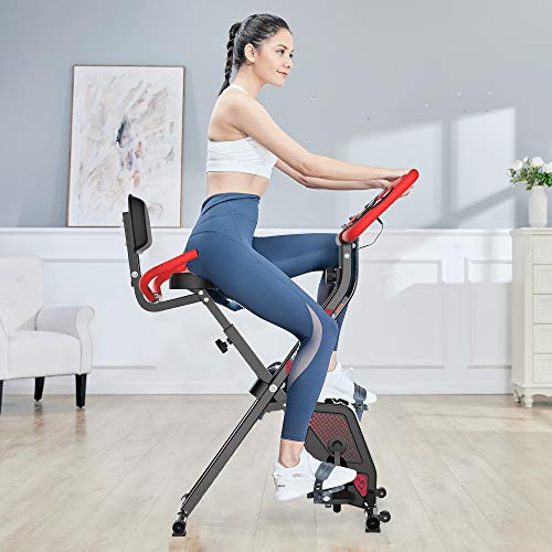 pooboo Folding Exercise Bike Indoor Cycling Bike Magnetic Upright Bike Stationary Bike with Dumbbells,Arm Resistance Bands,Pulse Sensor,LCD Monitor - Home Fitness Guru pooboo Folding Exercise Bike Indoor Cycling Bike Magnetic Upright Bike Stationary Bike with Dumbbells,Arm Resistance Bands,Pulse Sensor,LCD Monitor - Image 3