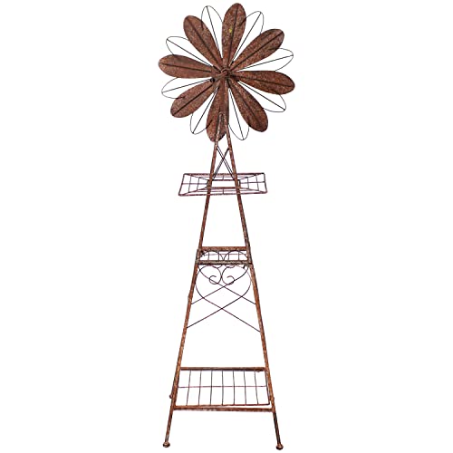 Sunnydaze Rustic Windmill Metal Outdoor Garden Statue With Tiers - Garden, Deck, And Yard Decorative Figurine - Brown/Copper - 51-Inch #TOP6