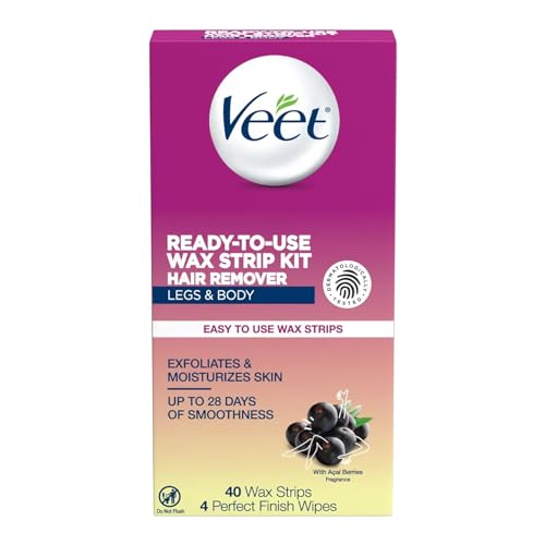 Veet Leg and Body Hair Remover Cold Wax Strips, 40 ct