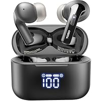 TOZO T20 Wireless Earbuds Bluetooth Headphones 48.5 Hrs Playtime with LED Digital Display, IPX8 Waterproof, Dual Mic Call Noise Cancelling 10mm Broad Range Speakers with Wireless Charging Case Black