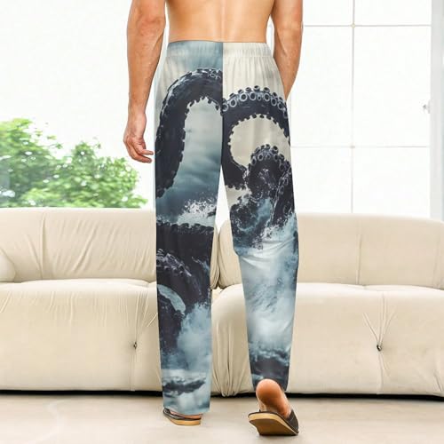 Sea Monster Octopuss Tentacles Fangs Womens Mens Pajama Pants Lounge Sleep PJ Bottoms with Pockets2