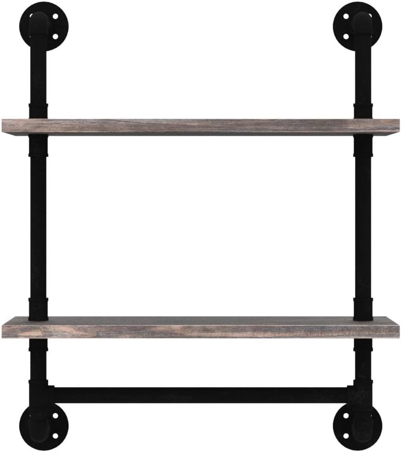 MBQQ Shelving Bathroom Pipe Shelves with Towel Bar Over Toilet, 24 inch Pine Wood Floating Shelves for Wall Mounted Bedroom,Kitchen, Farmhouse, Living Room