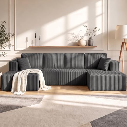 Image of 130 inch Boneless Couch U-Shaped Sectional Sofa, Grey