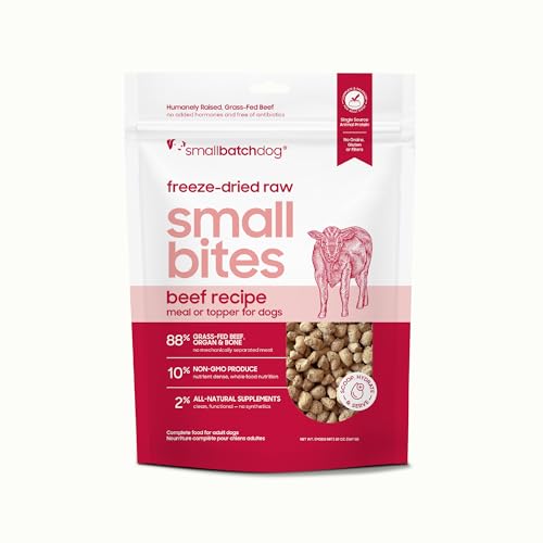 smallbatch Pets Freeze-Dried Raw Dog Food Beef Recipe 20oz Small Bites Grain Free, High Protein, Complete Meal or Topper Made in USA with Organic Produce & Humanely Raised (20 Oz, Beef)