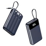 A ADDTOP 20000mAh Power Bank mit 4 integrierten Kabel, Ultra Klein 22.5W Schnellladen Powerbank, PD QC 4.0 Reise-Essential Externe Handyakkus mit 5 Ausgängen & 3 Eingängen für Phone Tablet (Blau)