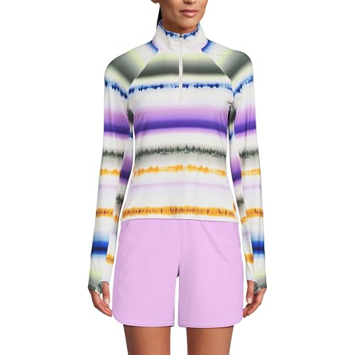 Lands' End Women's Long Sleeve Rash Guard Cover-up UPF 50 Small Egret White Multi Ombre Stripe