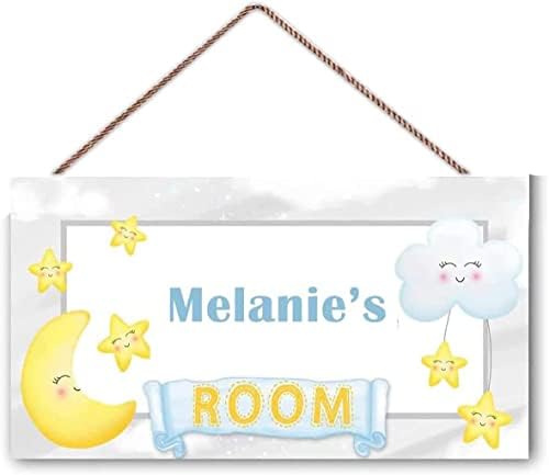 Moon & Stars Personalized Wooden Custom Kid's Name Room Sign Kids Baby Room Door Sign Kid Baby Bedroom Mother & Baby Room Nursery Decorative