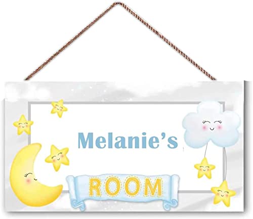 Moon & Stars Personalized Wooden Custom Kid's Name Room Sign Kids Baby Room Door Sign Kid Baby Bedroom Mother & Baby Room Nursery Decorative #TOP21