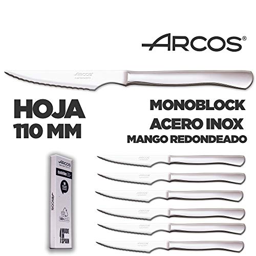 Foto von Arcos Fleischmesser-Set | 6 Stück | Steakmesser Marke Arcos | Edelstahl-Besteck | Klinge 110 mm | Monoblock-Griff | Spülmaschinenfest | umweltfreundliche Verpackung