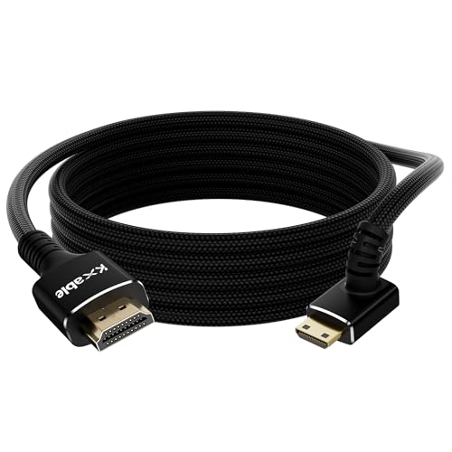 Cable mini HDMI a HDMI 8K en ángulo recto de 10 pies, bidireccional, trenzado, 8K a 60Hz, 4K a 120Hz, compatible con cámara, videocámara, monitor portátil, tablet, tarjeta gráfica, Raspberry Pi Zero