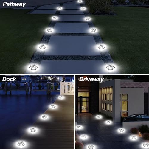 CREPOW Solar Dock Lights Driveway Deck Lights - 12 Packs Waterproof Outdoor LED Aluminum Dock Lighting Warning Step Light for Driveway Sidewalk Garden Pathway Yard (White) — view 6