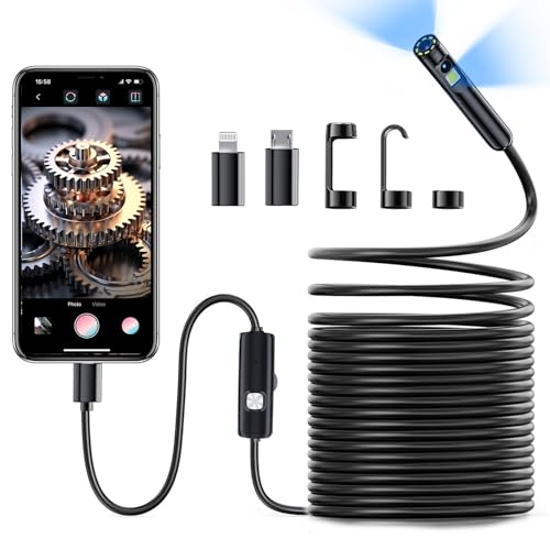 Endoscope Camera with Light, 1920P Dual Lens Borescope with 8+1 LED Light, IP67 Waterproof Portable Borescope Camera with Light for Android, iPhone, iPad (Dual Lens-33FT)