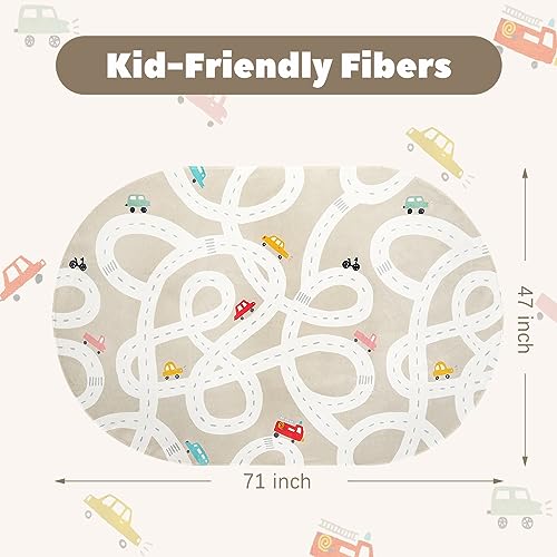 STARUIA Large Kids Rug for Playroom, 4'x6' Washable Road Rug for Nursery, Non-Slip Car Rugs for Boys Room, Tan Traffic Classroom Rugs Soft Baby Play Mat for Dorm Toy Room Tent - Image 3