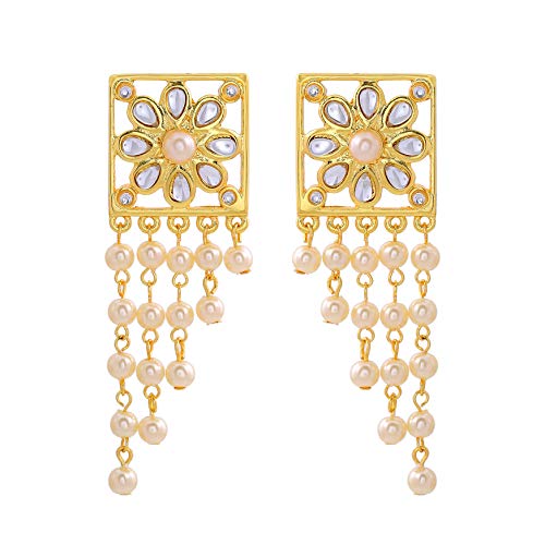 Estele Zinc Alloy Gold Tone Kundan Flower Box Pearl Dangle Earrings for women (White) (B08KX1ZGKL) Amazon Price History, Amazon Price Tracker