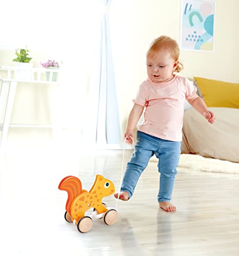 Image of Hape: Pull Along - Squirrel - Orange - Wooden Animal Toy, Rubber Rimmed Wheels, Encourage Walking, Push & String Pull, Kids Baby Toddler, Ages 12 mo+
