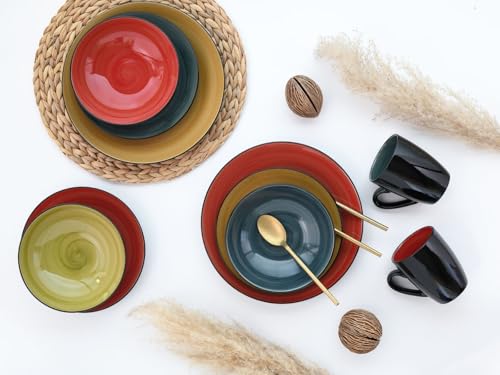CreaTable, 20210, Serie SAMOA, 16-teiliges Geschirrset für 4 Personen, Kombiservice aus Steinzeug, spülmaschinen- und mikrowellengeeignet, Qualitätsproduktion