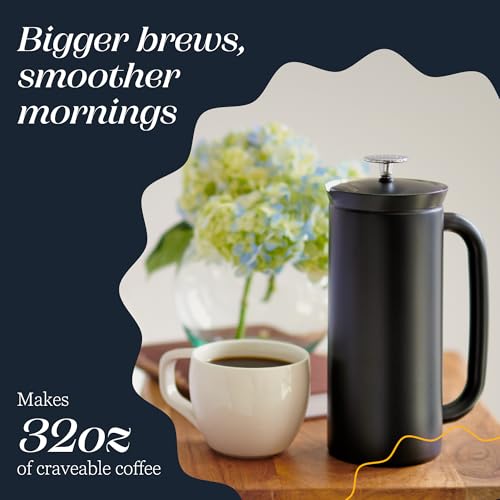 Image of ESPRO Pro P7 French Press Stainless Steel 304 - Patented Double Walled Micro-Filter Insulated French Press Coffee Maker, Grit-Free Brew - Heat Resistant BPA Free Coffee Maker - Matte Black - 32oz