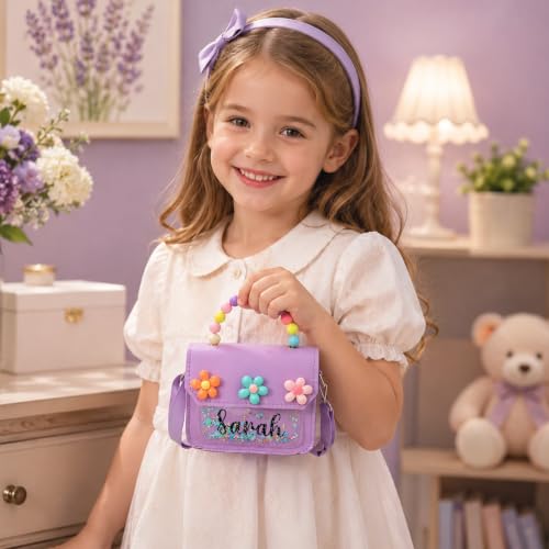 Image of Personalized Toddler Purse for Girls Custom Name Beading Crossbody Wallet