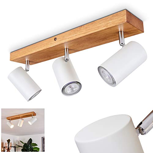 Deckenleuchte Zuoz, Deckenlampe aus Metall in weiß und Holz, Vintage/Retro...