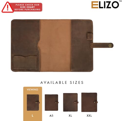 ELIZO Leather Notebook Cover L, Cahier Cover,Leather Journal Cover,Planner Cover,Leather Composition Notebook Cover,Refillable Notebook Cover,Leather Bible Cover,Fits 5x8.25