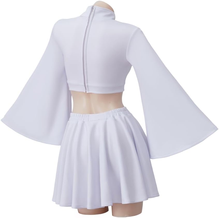 RocailleCos Princess Cosplay Leia Costume Adult Short White Dress Crop Top Skirt Suit Outfit for Women Teen