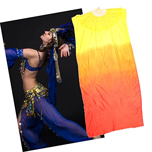 HOMSFOU 2pcs Decoration Holiday Fans Party Gradient Dancing Halloween Chinese Veil Yangko Lengthened Yellow Fan Performance Fanveil for Shown Wedding Artificial Folding As Hand - Image 3