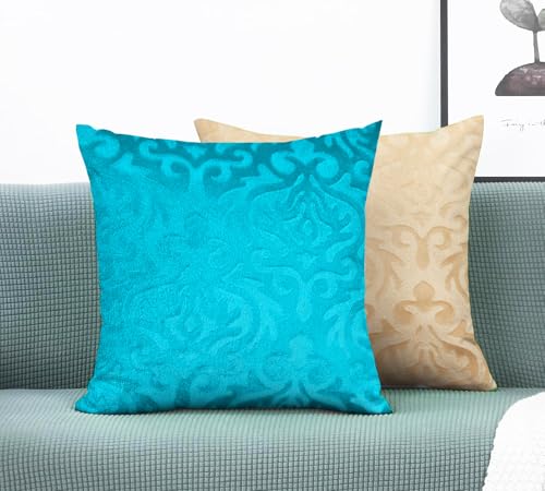 STARNSTYLE Velvet Decorative Cushion Cover 24x24 Inch - Set of 2, Soft Solid Damask Square Throw Pillow Covers for Sofa, Living Room or Home Decor - 60x60 cm