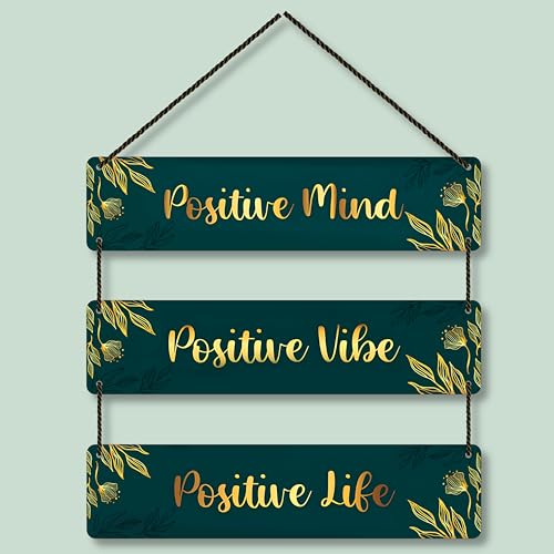 Image of EXPLEASIA Decorative Wall Hanging Wooden Art Decoration Item for Home Office Living Room Bedroom Decoration Items Home Decor Gift Items (Leaf Positive Life (DarkGreen))