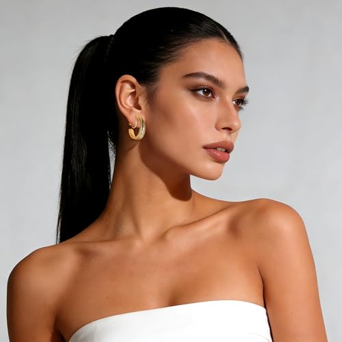 Image of Gold and Silver Mixed Metal Clip-On Earrings Two Tone Clip-On Earrings Chunky Twist Open Hoops Earring Fashion Jewelry