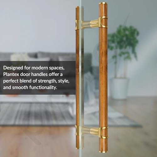 Image of Plantex 18 Inch Main Door Handle /Stainless Steel & Wooden Door Handle /Pull-Push Handle for Door /Office & Hotel - Pack of 1 (DTMD-428, Gold & Wood)