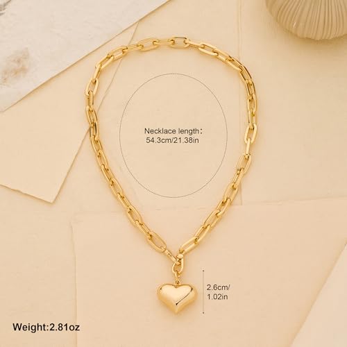 Heart Chunky Chain Necklace for Women Puffy Heart Charm Pendant Necklaces Holiday Fashion Jewelry4