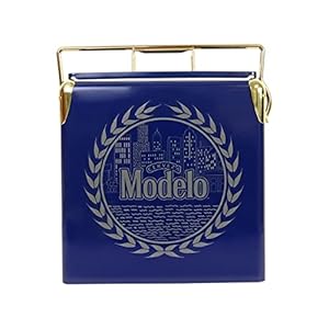 Modelo Retro Ice Chest Cooler with Bottle Opener 13L (14 qt), 18 Can Capacity, Blue and Gold, Vintage Style Ice Bucket for Camping, Beach, Picnic, RV, BBQs, Tailgating, Fishing