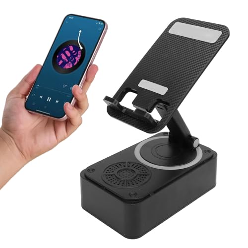 Goshyda Soporte para Teléfono Celular con Altavoz Bluetooth Inalámbrico, Soporte para Teléfono Móvil Antideslizante Giratorio de 360°, Altavoz Bluetooth de Escritorio para el Hogar y el