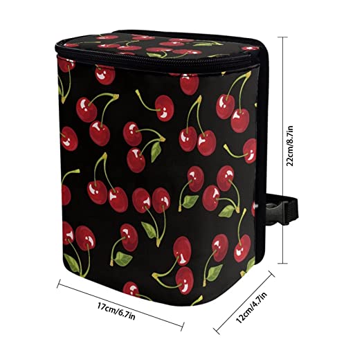 Image of Talayituse Black Cherry Pattern Car Trash Can with Lid, Leak Proof Auto Trash Bag Hanging Vehicle Garbage Can Multipurpose Storage Container for Back Seat Road Trip