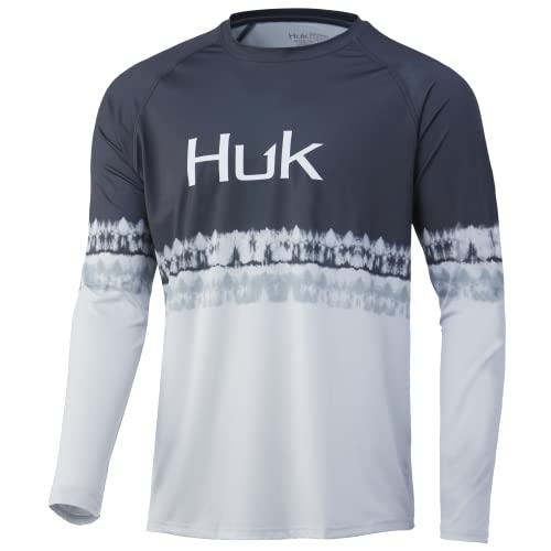 HUK Men's Standard Pattern Pursuit Long Sleeve Performance Fishing Shirt, Salt Stripe-Volcanic Ash, Medium