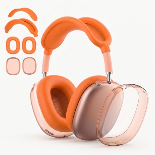 AirPods Max 2/1 �p�݊��J�o�[ 3�_�Z�b�g�C���[�J�b�v�C���[�p�b�h �w�b�h�o���h�P�[�X TPU �V���R�� ���X���ɘa�����[�d �I�����W