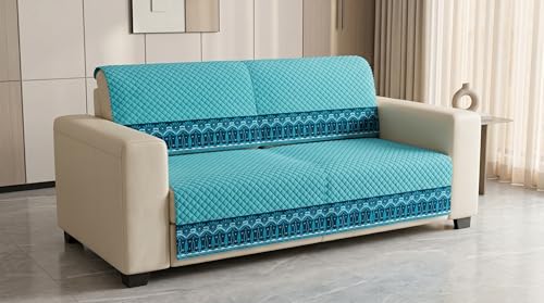 Image of KINGLY Sofa Cover 2 Seater Fully Covered | Stretchable Anti-Slip Slipcover | Washable Furniture Protector | Mint Blue | Set of 2 | Seat & Back |