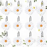 Whaline 12Pcs Boho Shower Curtain Hooks Summer White Daisy Flower Curtain Rings Floral Decorative Curtain Hanger Hooks for Living Room Bedroom Bathroom Decor