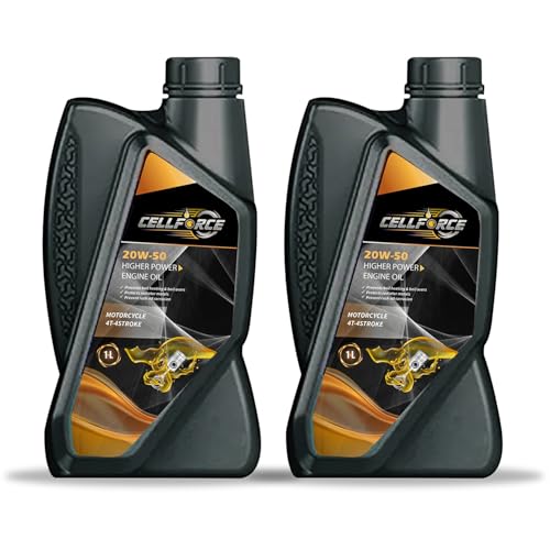 Image of Cellforce 20W50 Synthetic Engine Oil for Bikes, 1L - Premium Motorcycle Oil for Royal Enfield Bullet 350, Bajaj Pulsar, Honda Unicorn, KTM - Smooth Gear Shifting & Heat Protection (Pack 2)