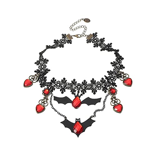 Collar de encaje de personalidad creativa collar murciélago Halloween collar pulsera de perlas rosa, negro, talla única