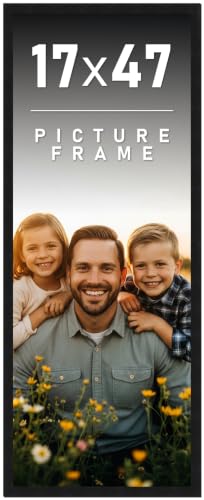 17x47 Frame Black Picture Frame - Complete Modern Photo Frame Includes UV Acrylic Shatter Guard Front Acid Free Foam Backing Board Hanging Hardware Wood Wall Frames for Family Photos - no Mat