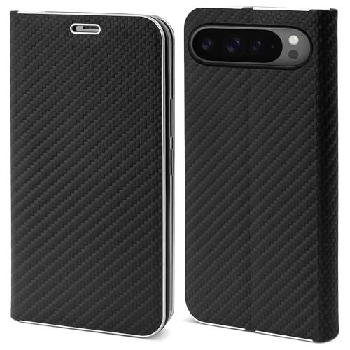 Moozy Cover Per Google Pixel 9 Pro/Pixel 9, Custodia Libro Carbonio, Portafoglio Case Antiurto Soft Con Porta Carte E Chiusura Magnetica, Protezione D