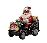 10749 Fine Ceramic Ethnic African American Black Santa Claus Driving Car Salt & Pepper Shakers Set, 4-1/8