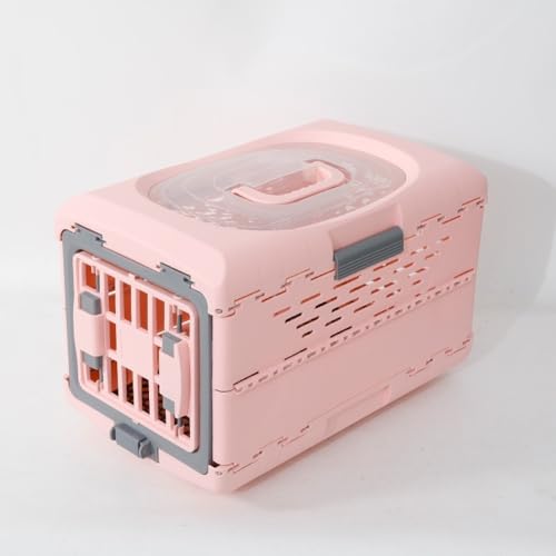 YAKINO ペットキャリー 航空ケース 折りたたみ ケース ペットキャリーケース 猫用 犬用 犬猫兼用ハードクレート 通気性 換気 旅行 収納便利 軽量 航空輸送ボックス キャンピングキャリポータ ペットキャリー ハードタイプ (ピンク,小さい)