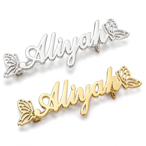Image of Custom Name Lapel Pin Personalized Script Brooch for Women Men, Customizable Name Badge Elegant Cursive Letter Pin, Minimalist Jewelry Gift for Wedding Birthday Anniversary